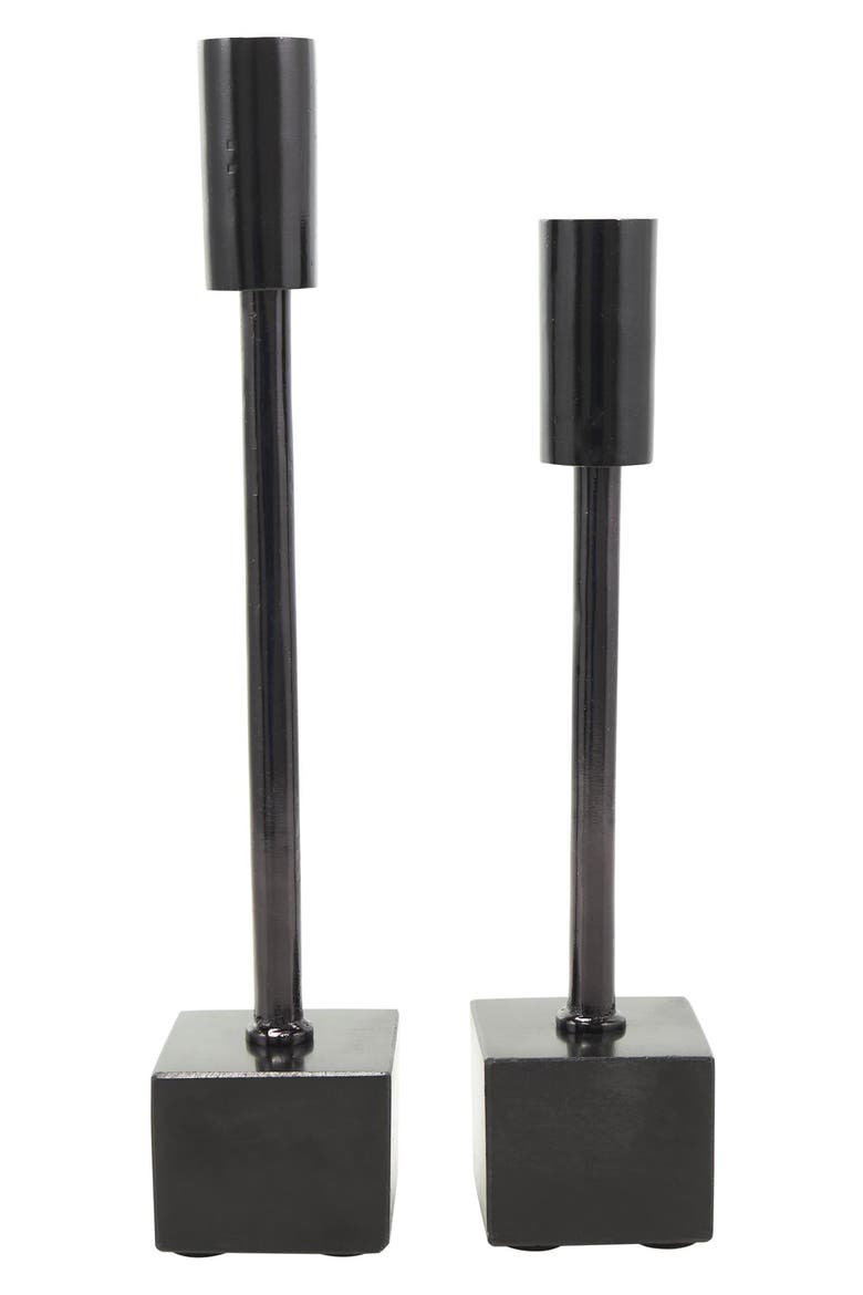Set of 2 Modern Black Metal Candleholders, Main, color, BLACK