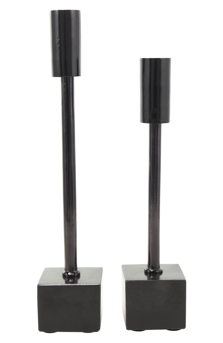 VIVIAN LUNE HOME Set of 2 Modern Black Metal Candleholders, Main, color, Black
