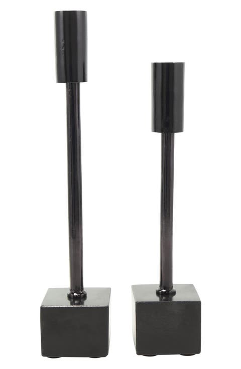 Set of 2 Modern Black Metal Candleholders