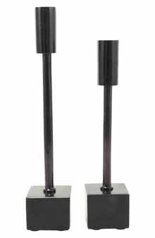 VIVIAN LUNE HOME Set of 2 Modern Black Metal Candleholders