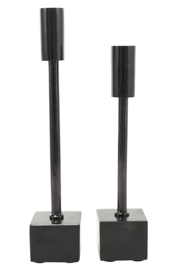 Vivian Lune Home Set Of 2 Modern Black Metal Candleholders In Black
