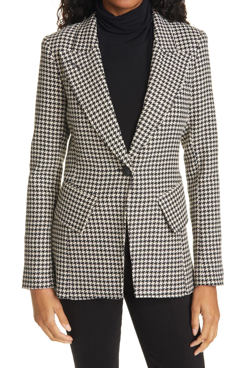 Women's Houndstooth Blazer, Main, color, BLACK IVORY