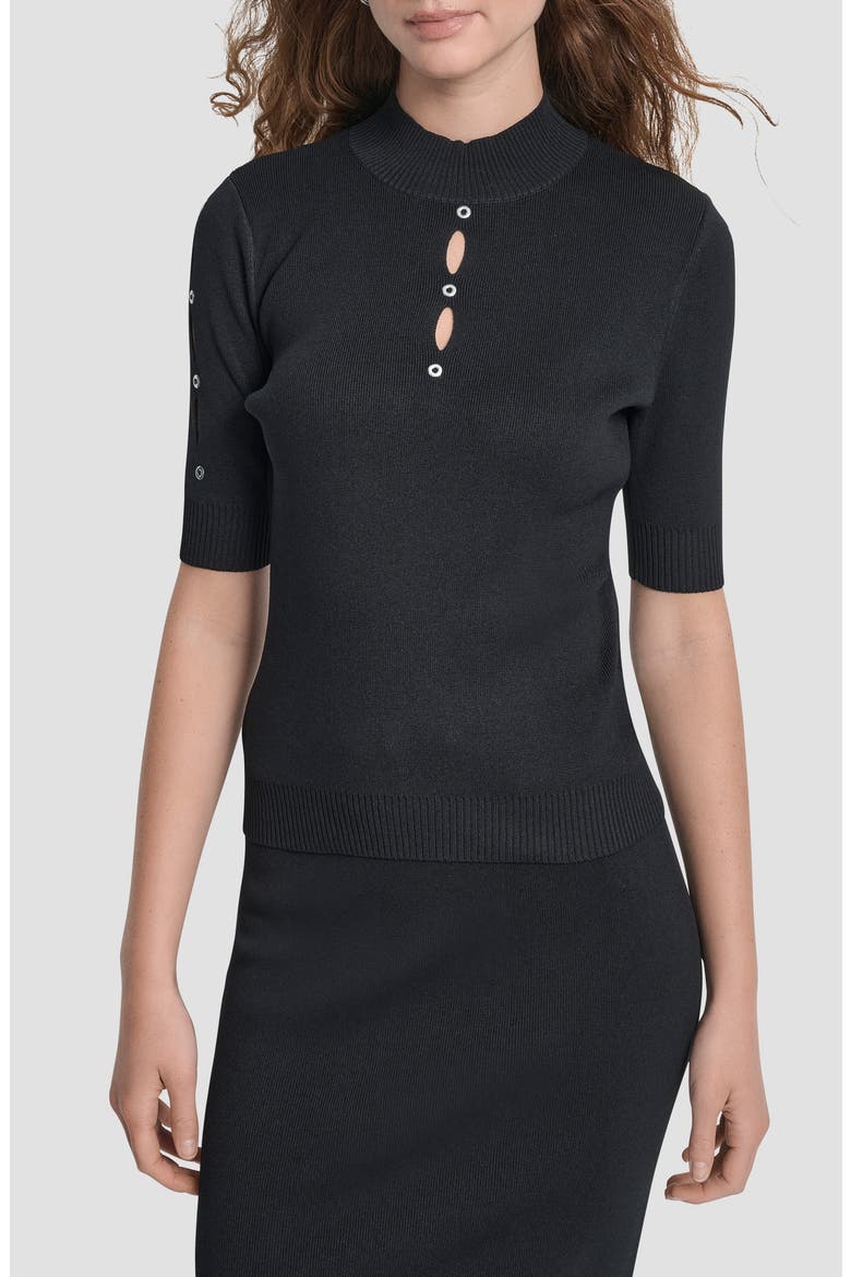 Cutout Grommet Mock Neck Sweater, Main, color, BLACK