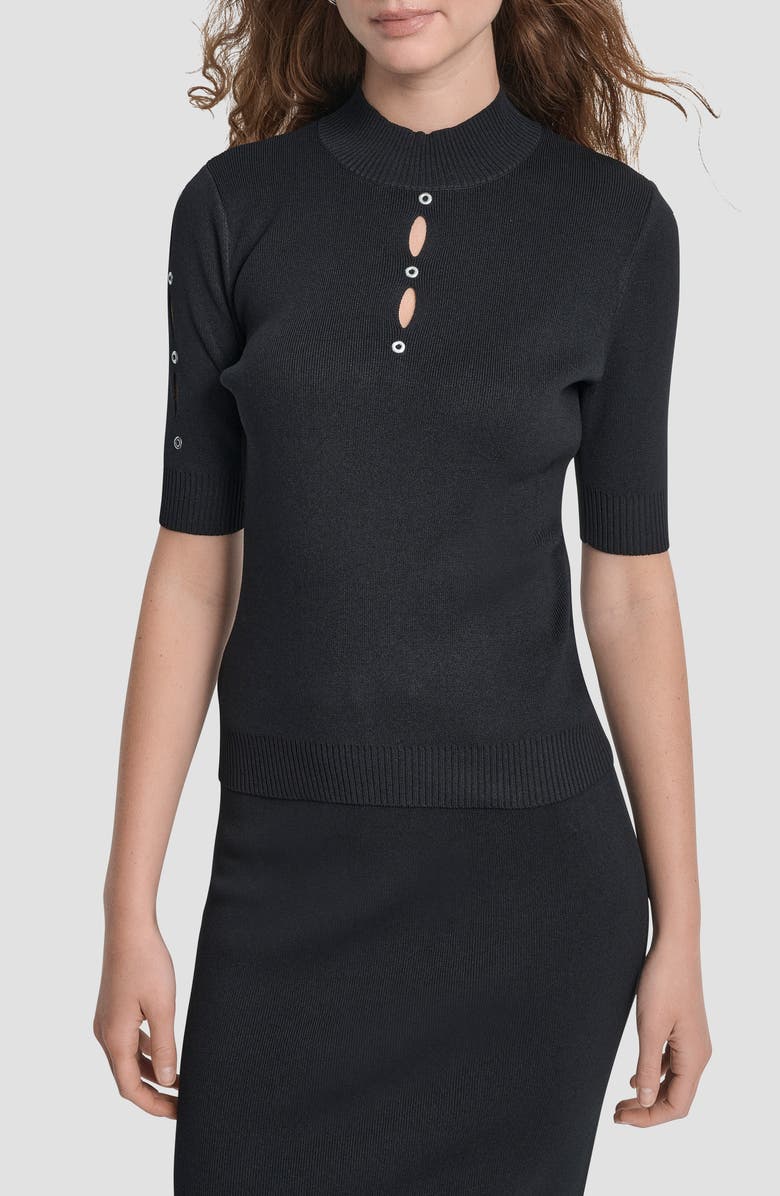 DKNY Cutout Grommet Mock Neck Sweater, Main, color, Black