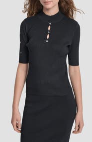 DKNY Cutout Grommet Mock Neck Sweater