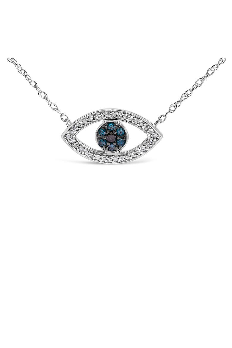 Sterling Silver 1/4 Cttw Blue and White Diamond Evil Eye Necklace, Alternate, color, Silver