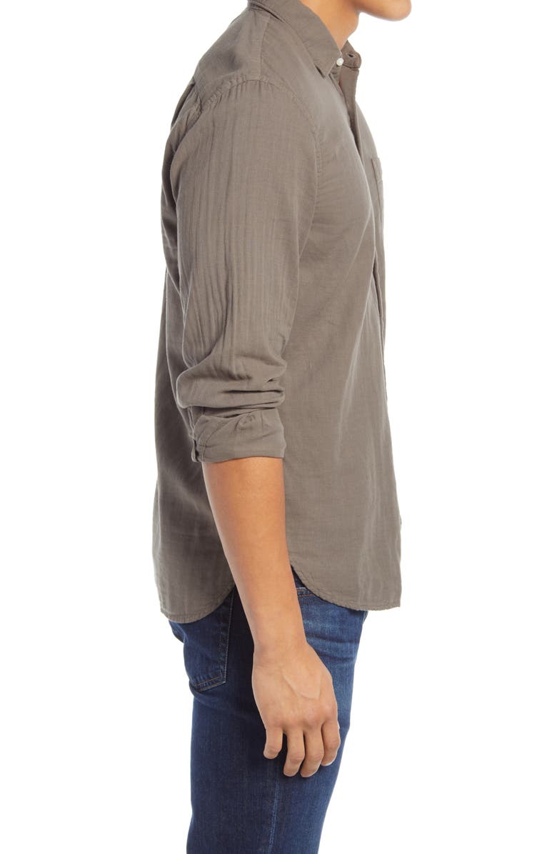 HIROSHI KATO Slim Fit Double Gauze Organic Cotton Button-Up Shirt, Alternate, color, Charcoal