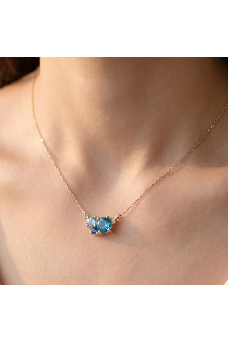 3Ct Blue Sapphire Topaz Aquamarine Diamond Pendant Necklace 14k Gold Lab Grown, Alternate, color, 14k Yellow Gold