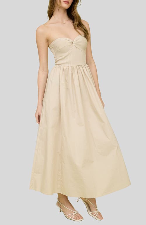 Blu Pepper Mixed Media Strapless Midi Dress In Neutral