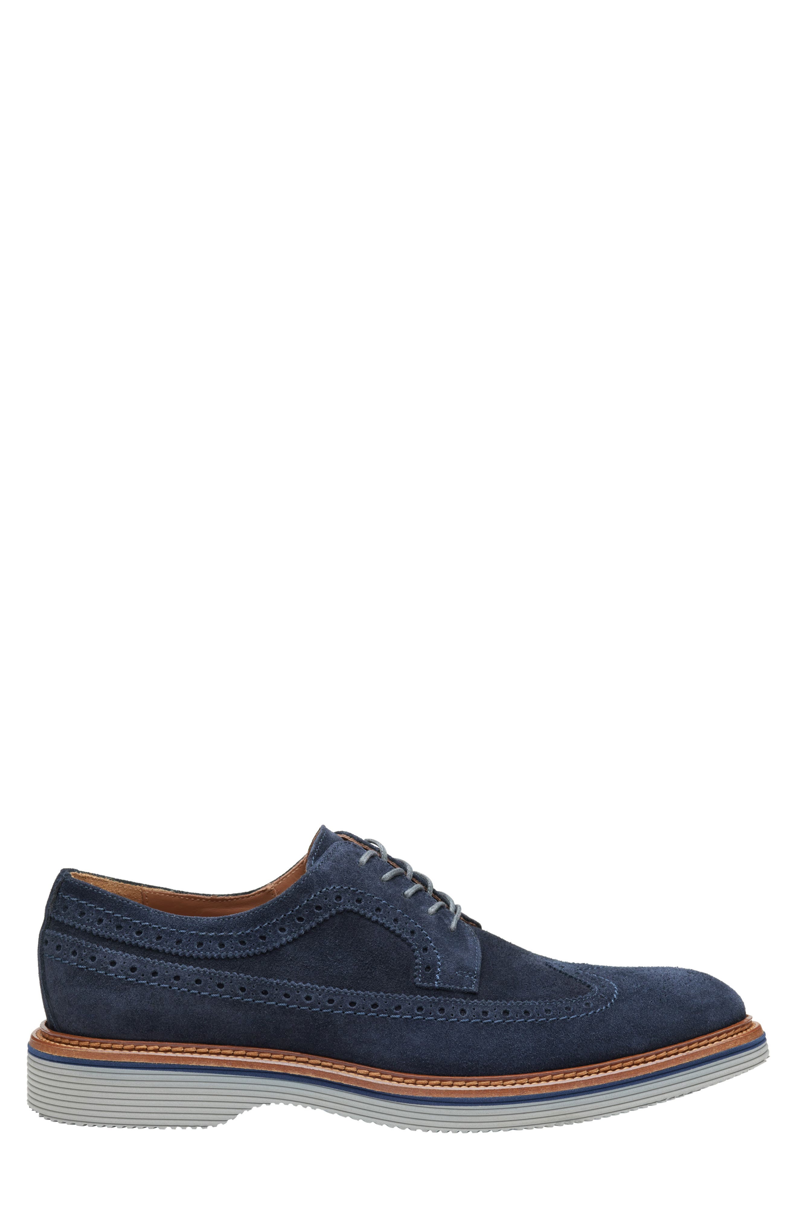 Johnston & Murphy Jenson Longwing Derby, Alternate, color, Navy European Suede