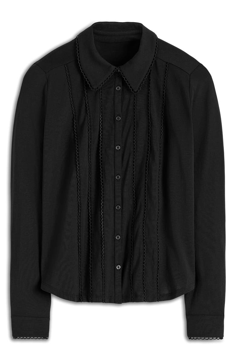 Boden Picot Trim Jersey Button-Up Shirt, Alternate, color, Black