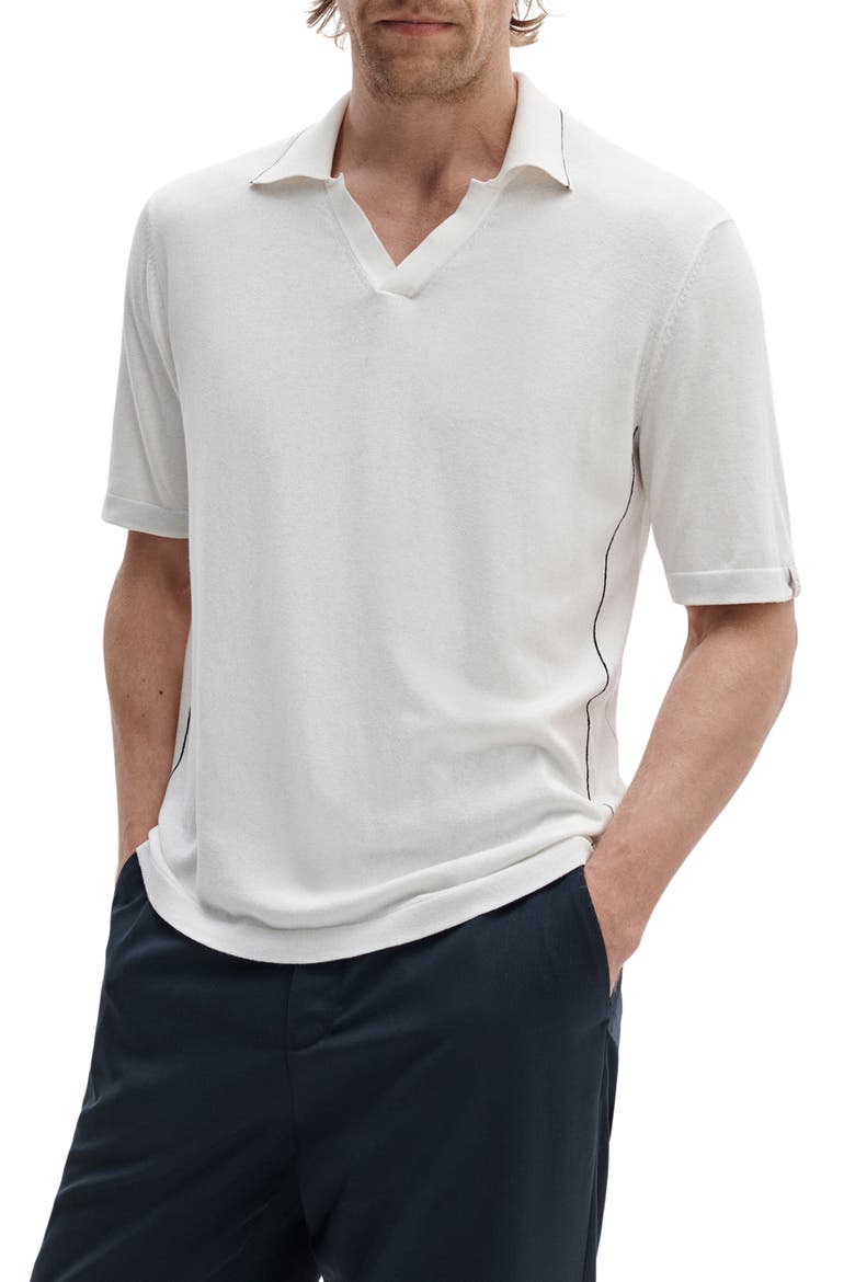 Conrad Silk & Cotton Johnny Collar Polo, Main, color, CHALK