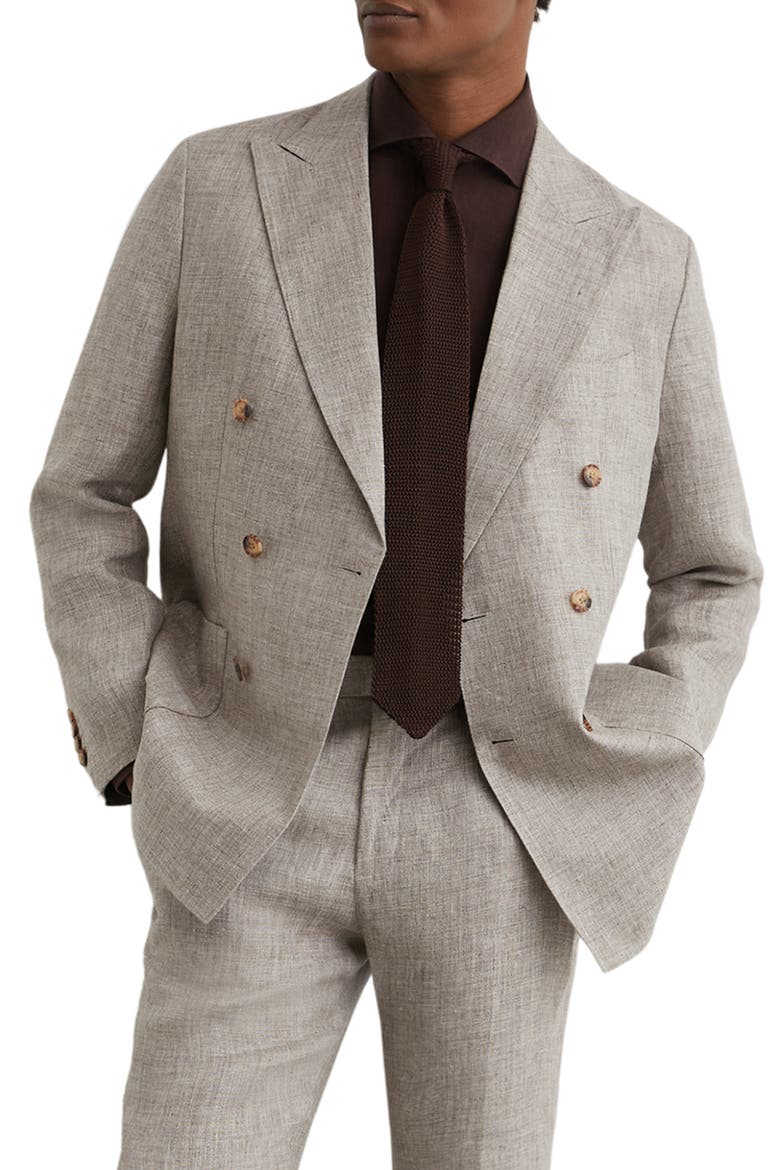 Amore Linen Double Breasted Suit Blazer, Main, color, TAUPE BROWN