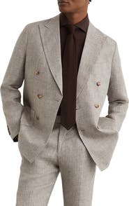 Reiss Amore Linen Double Breasted Suit Blazer