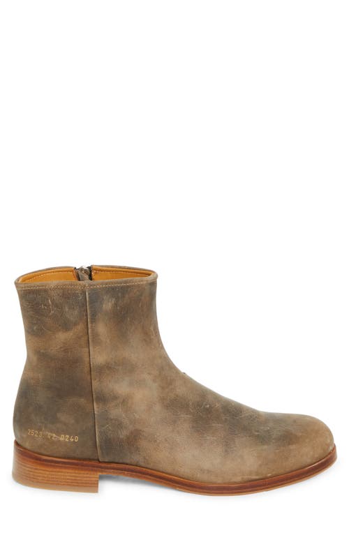 Common Projects Waxed Leather Zip Boot In Brown