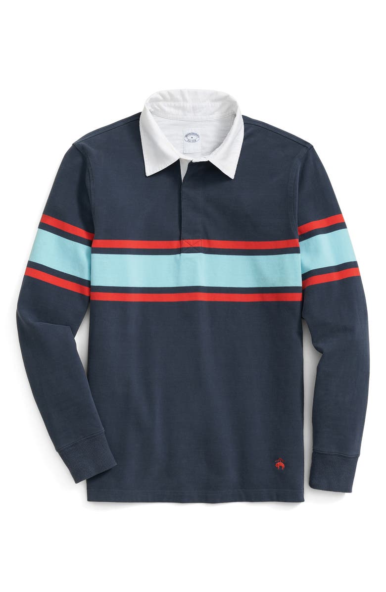 Brooks Brothers Regular Fit Cotton Jersey Rugby Shirt, Main, color, Navy Multi