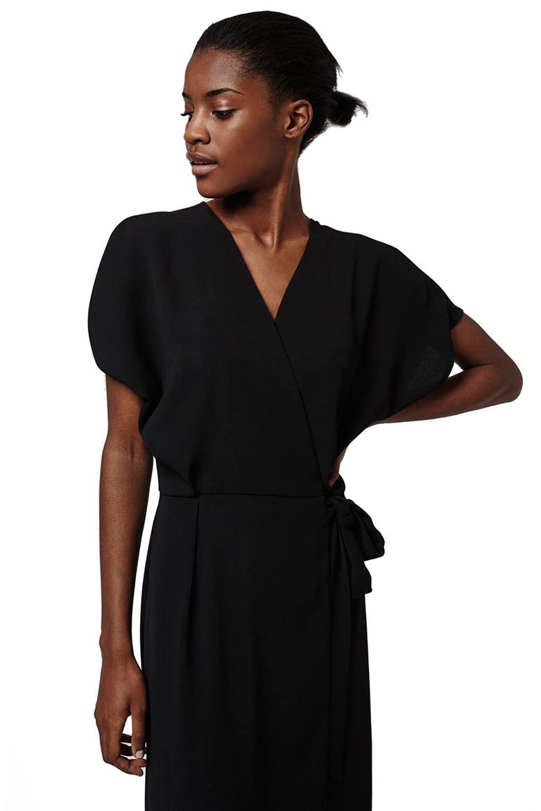 Crepe Wrap Dress, Alternate, color, BLACK