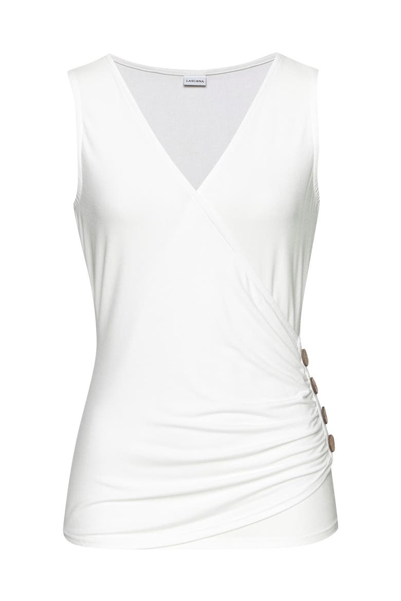 Side Button Wrap Look Top, Alternate, color, White