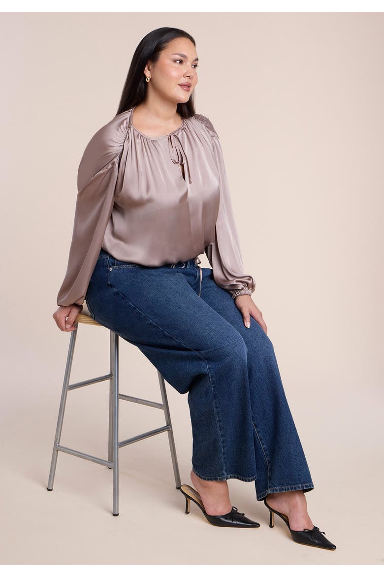 Satin Drawstring Peasant Blouse, Alternate, color, DUSTY MAUVE
