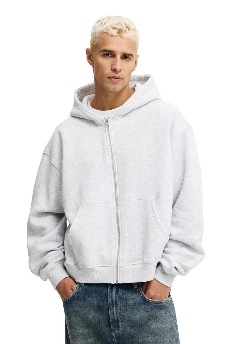 Men's Cropped Zip Up Hoodie, Alternate, color, Grey Marle
