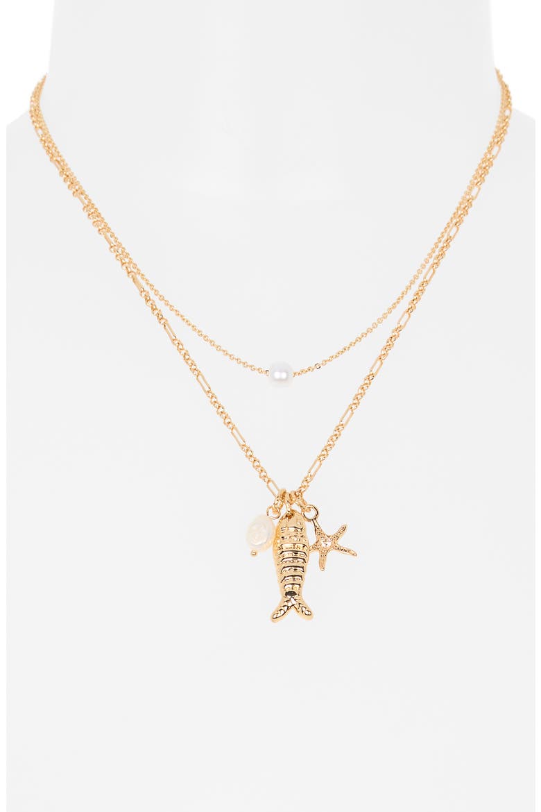 Set of 2 Freshwater Pearl & Fish Charm Necklaces, Alternate, color, WHITE- GOLD