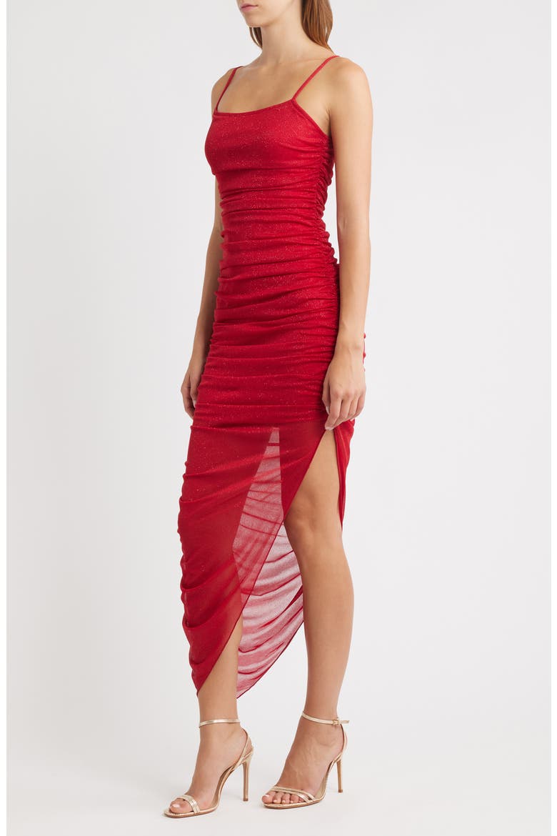 Glitter Matte Ruched Jersey Dress, Alternate, color, RED