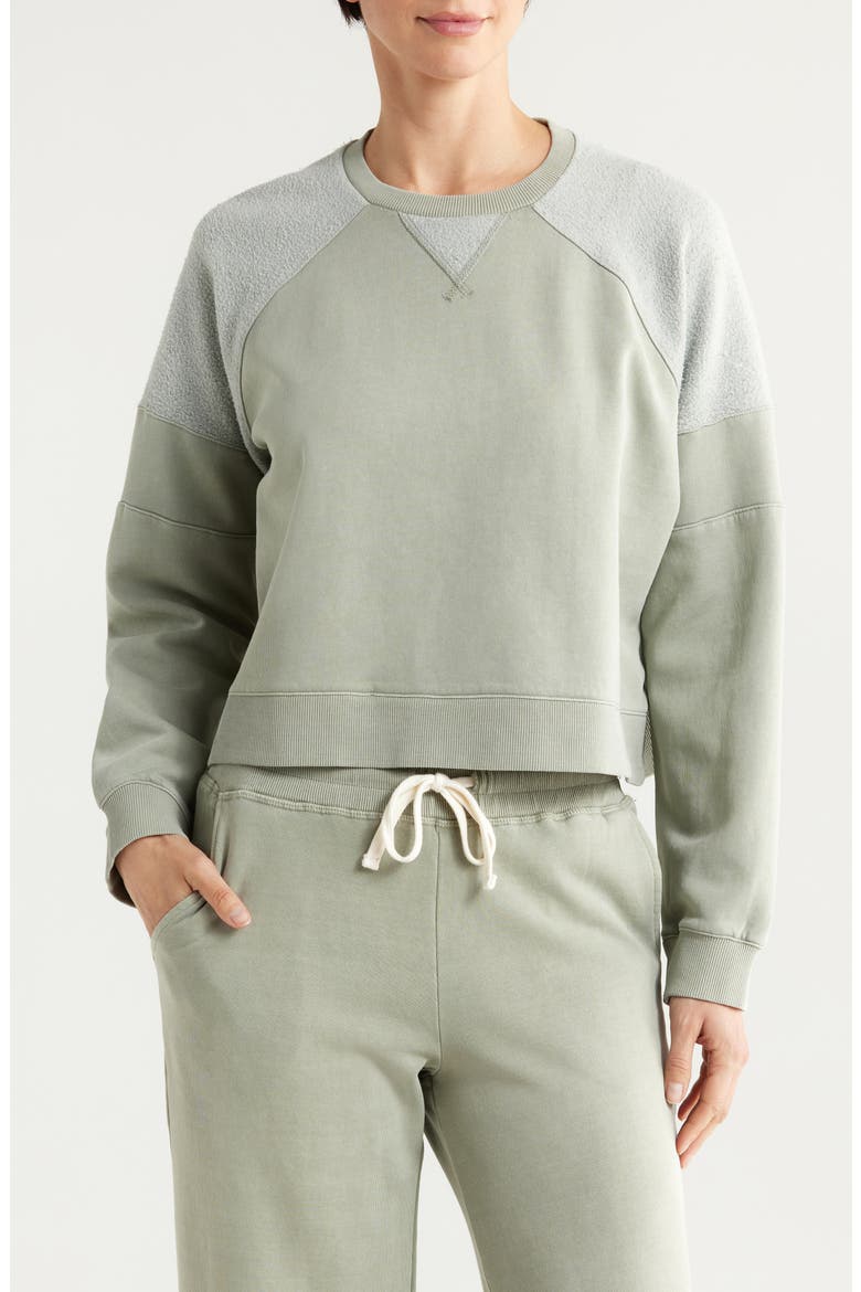 Cloud Nine Mixed Media Cotton Blend Crop Sweatshirt, Main, color, SHADOW