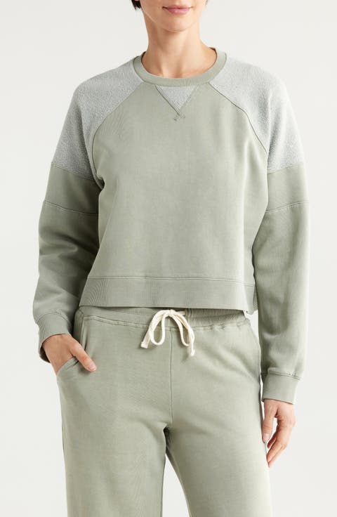 Cloud Nine Mixed Media Cotton Blend Crop Sweatshirt