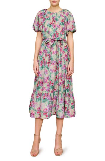 Melloday Floral Print Poplin Midi Dress