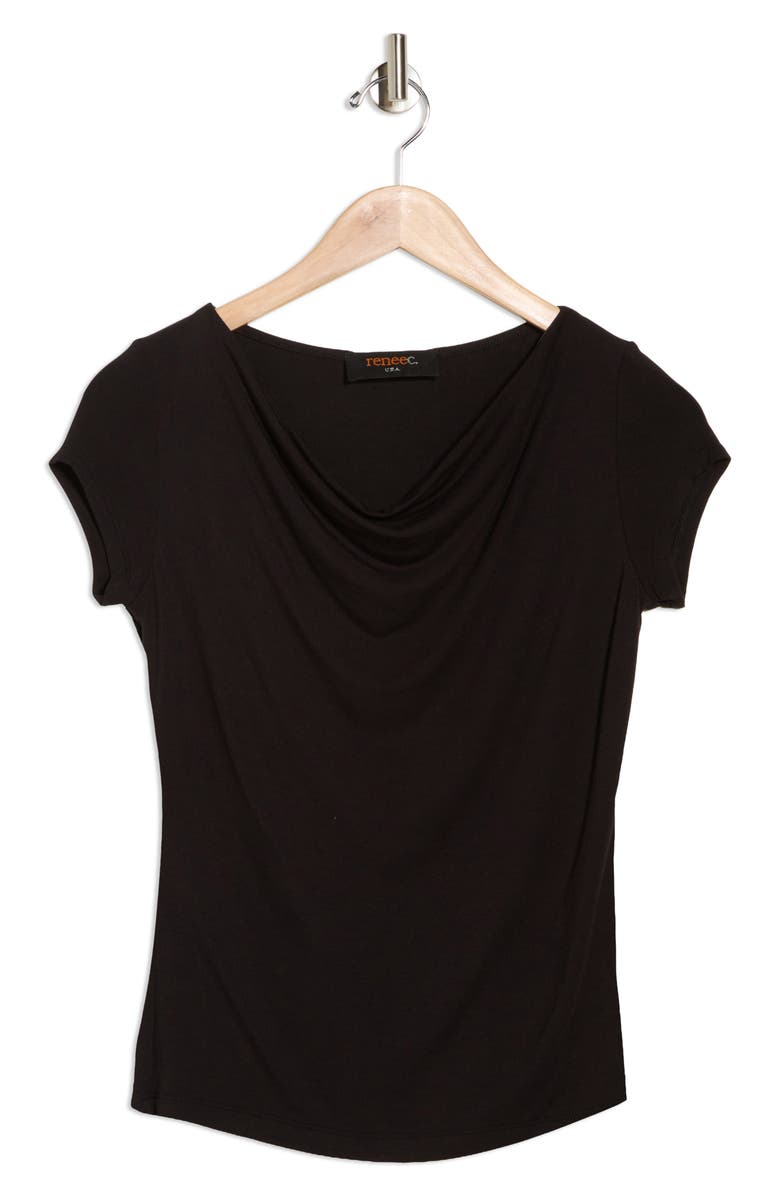 Renee C Solid Cowl Neck Cap Sleeve T-Shirt, Alternate, color, Black