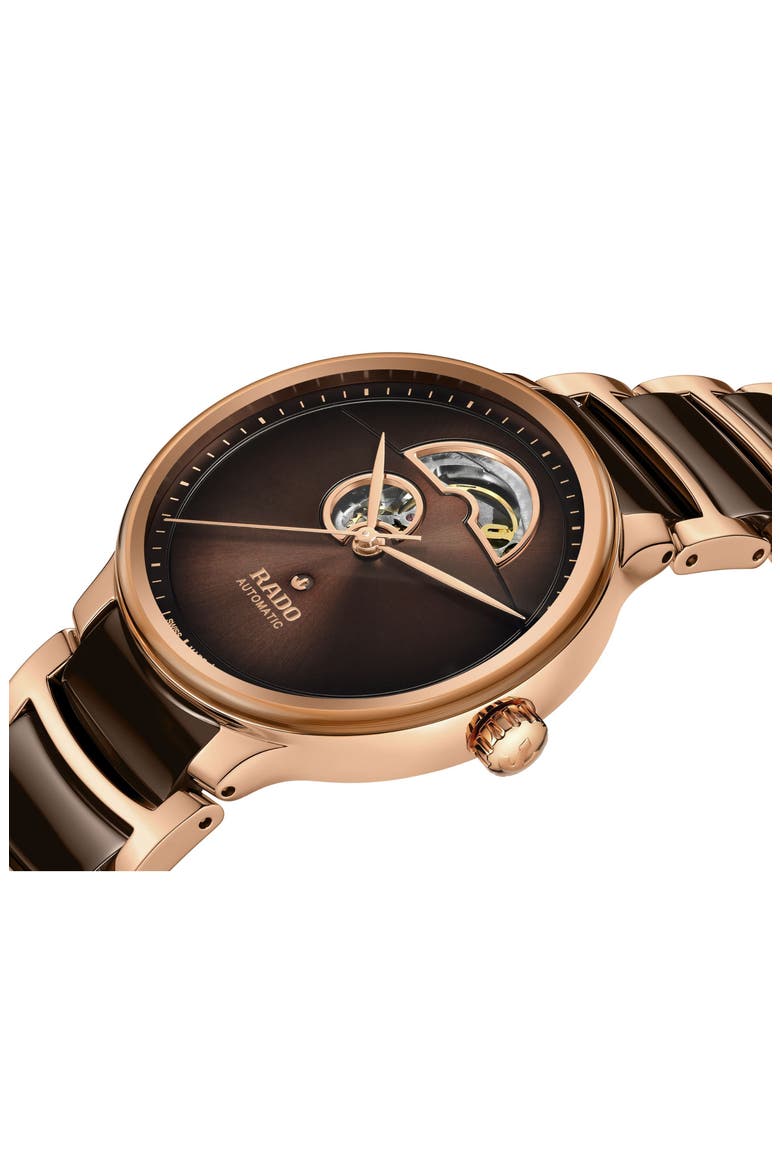 Centrix Open Heart Automatic Ceramic Bracelet Watch, 39.5mm, Alternate, color, BROWN