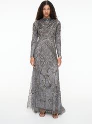 MARYISA Modest Embellished Sequin Beaded Dress Maxi With Cowl Neck