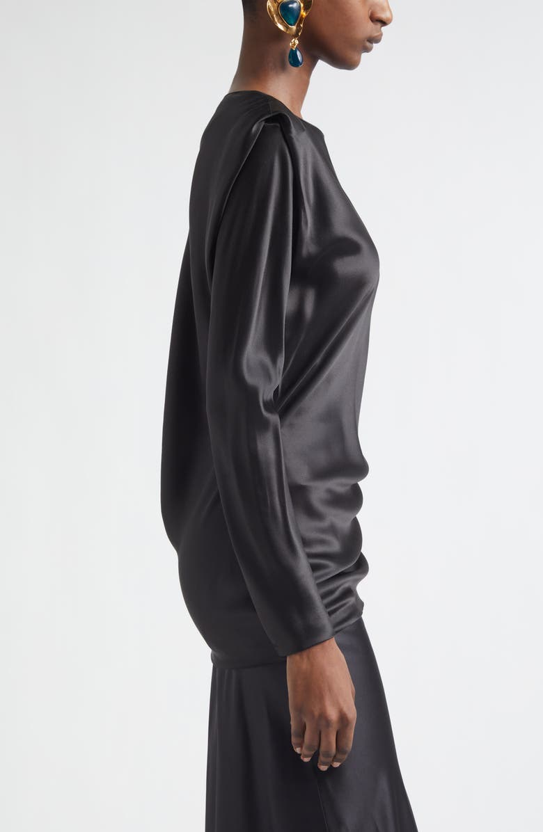 Saint Laurent Fluid Silk Satin Top, Alternate, color, Noir