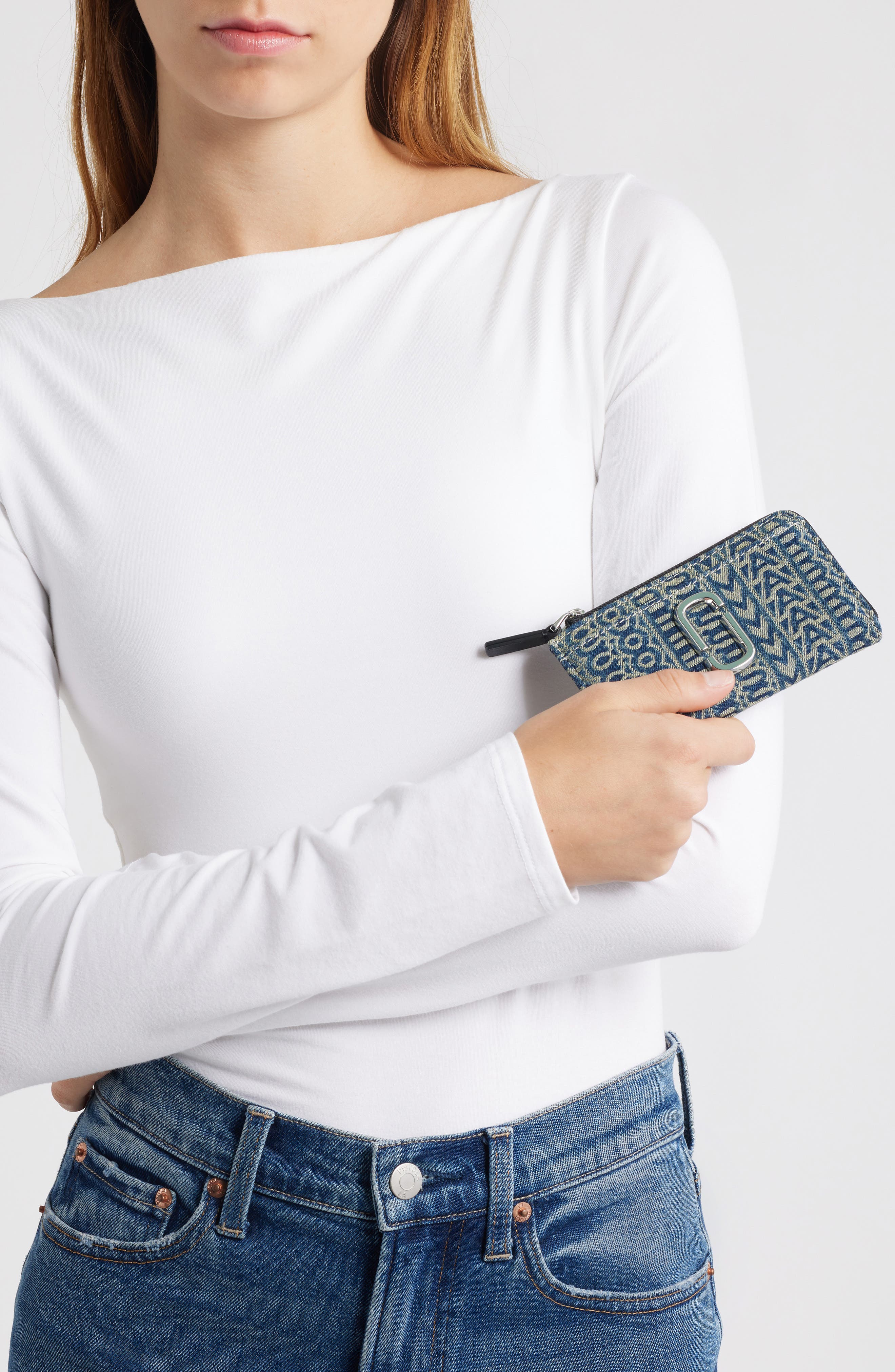 Marc Jacobs The Top Zip Multi Denim Wallet, Alternate, color, 