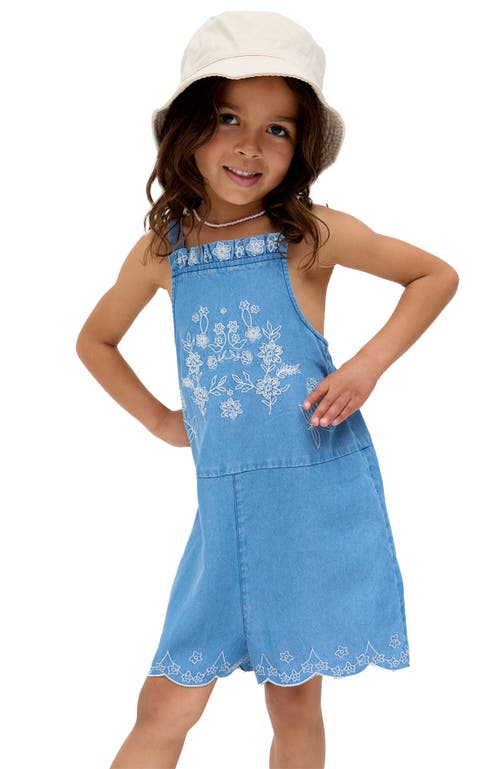 Raffya Kids Rachel Scalloped Hem Embroidered Romper In Blue