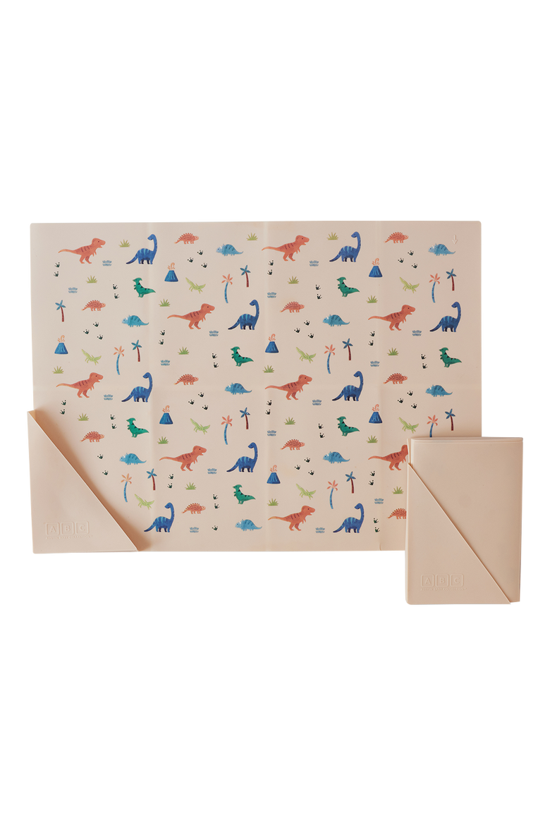 Silicone Mini Bento Box and Foldable Placemat, Alternate, color, Dinosaur Warm Cream