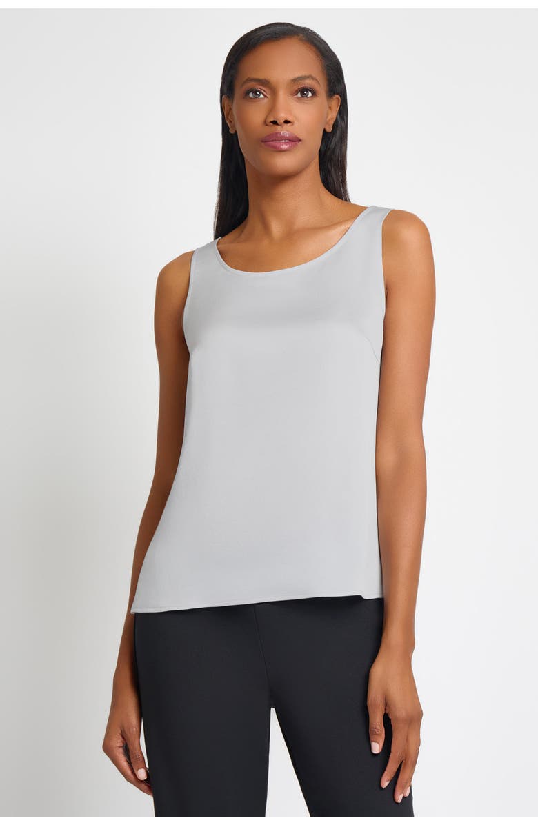 Ming Wang Crepe de Chine Scoop Neck Tank, Main, color, Lunar Rock