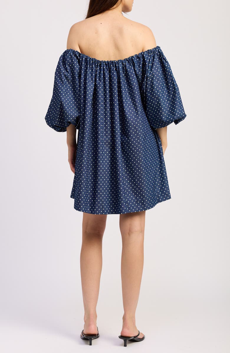 En Saison Dover Off the Shoulder Balloon Sleeve Trapeze Minidress, Alternate, color, Dark Chambray White