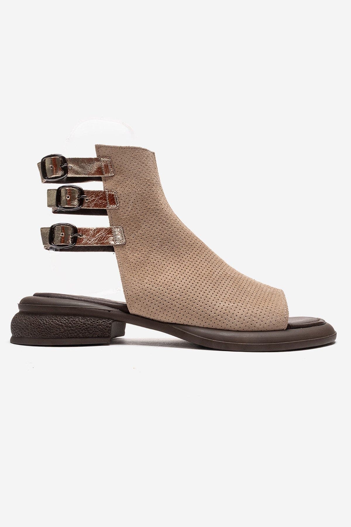 Forever & Always Shoes Carina Leather Side Zip Sandal, Alternate, color, Beige Suede