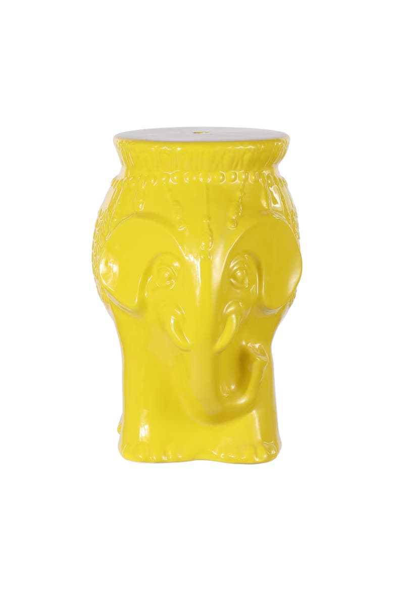 Orla Global Glazed Ceramic Elephant Garden Stool, Decorative Indoor Outdoor Accent Side Table & Plant Stand for Home & Patio, Main, color, Yellow