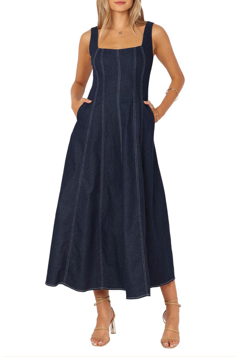Callum Sleeveless Denim Maxi Dress, Main, color, DARK DENIM