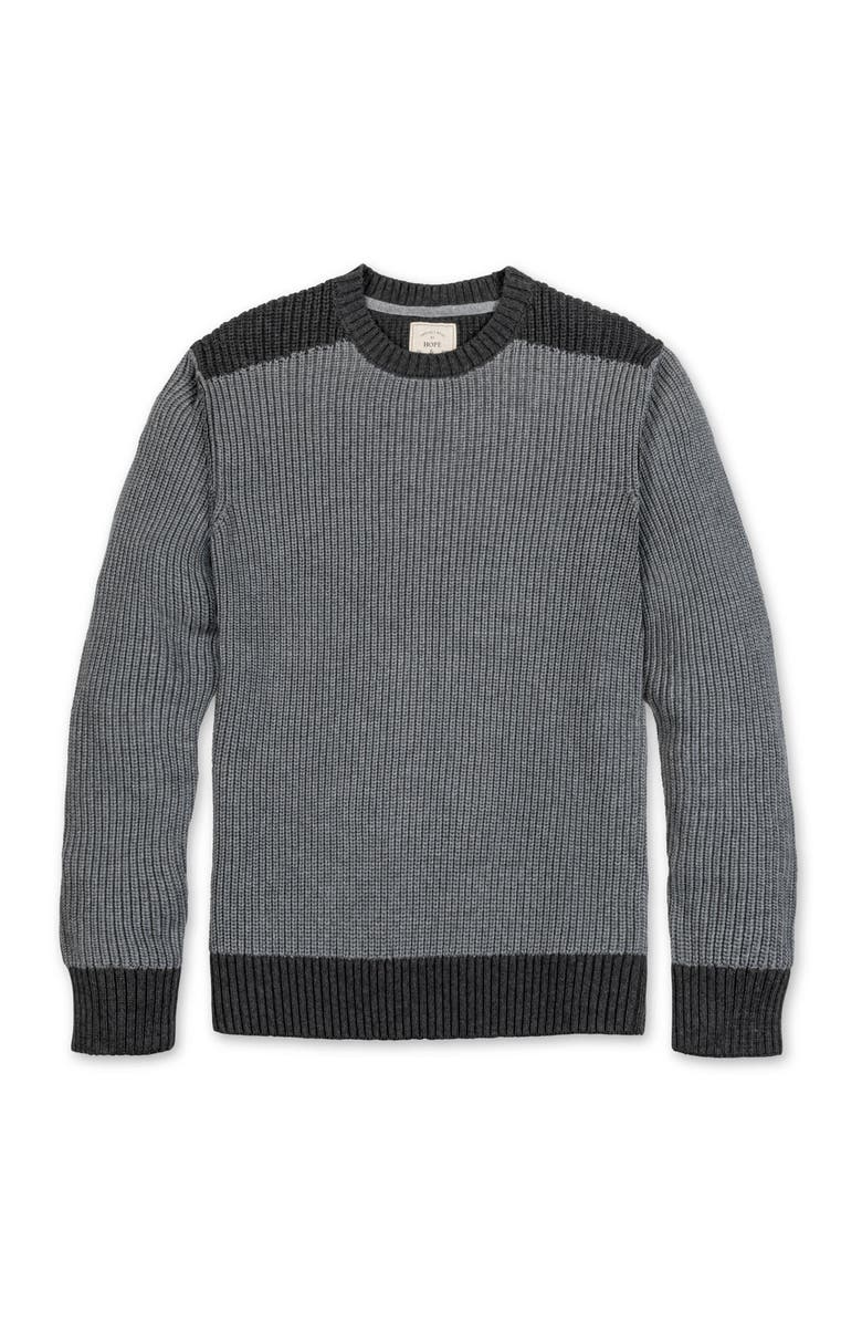 Hope & Henry Organic Crew Neck Shoulder Detail Sweater, Alternate, color, Gray Heather Colorblock