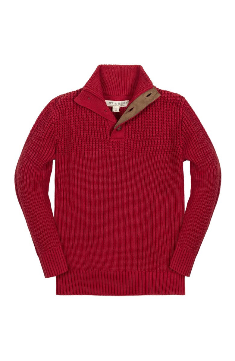 Hope & Henry Baby Boys' Organic Mix Stitch Mock Neck Sweater with Elbow Patches, Infant, Main, color, Red Mix Stitch