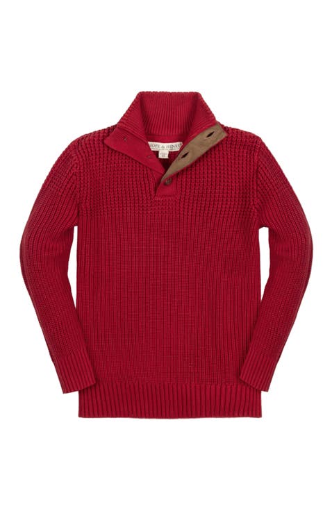 Baby Boys' Organic Mix Stitch Mock Neck Sweater with Elbow Patches, Infant