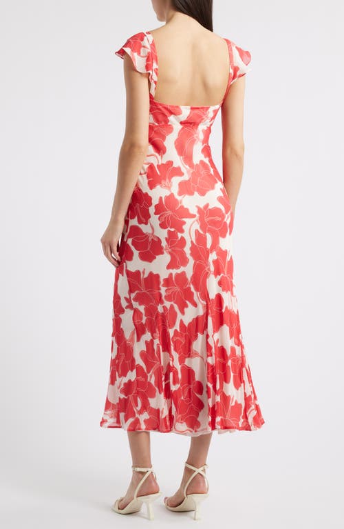 Shop Rails Marigold Floral Flutter Sleeve Midi Dress In Scarlet Hibiscus
