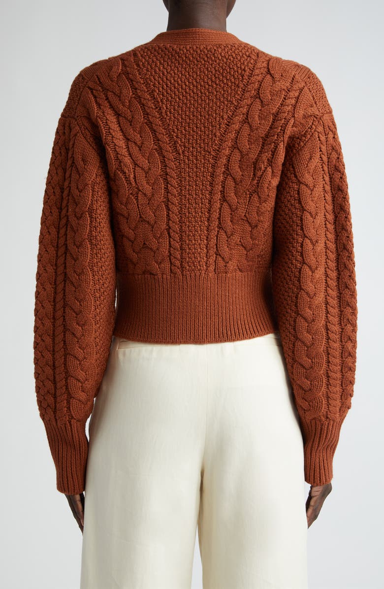 Emilia Wickstead Jacks Cable Knit Wool V-Neck Cardigan, Alternate, color, 