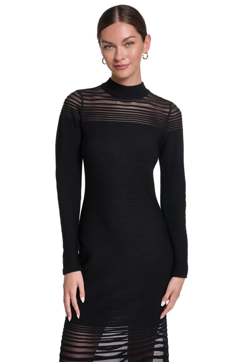 Long Sleeve Knit Maxi Dress with Sheer Detail, Alternate, color, Black