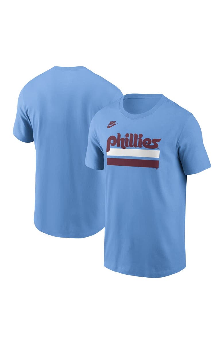 Nike Men's Nike  Light Blue Philadelphia Phillies Two Bar Cooperstown Collection Wordmark T-Shirt, Main, color, 