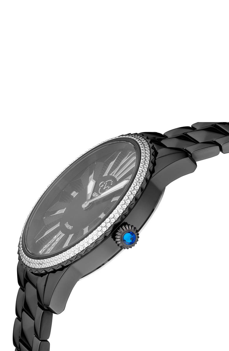 GV2 Siena Genuine Diamond Stainless Steel Bracelet Watch, 37mm - 0.038 ctw, Alternate, color, Black