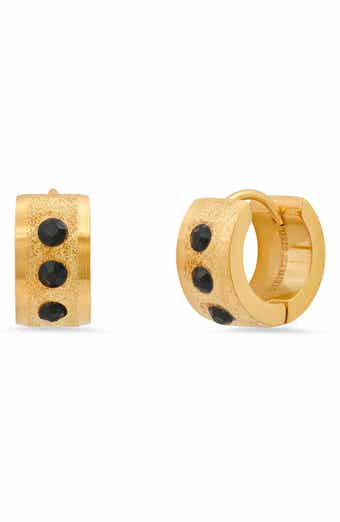 HMY JEWELRY 18K Gold Plated Stainless Steel Cubic Zirconia 14mm Huggie Earrings